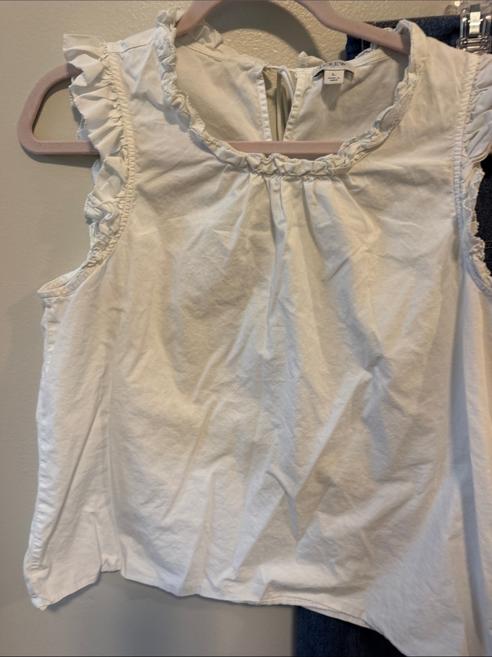 J-Crew Large White Sleeveless Ruffle-Trim Cotton Camisole